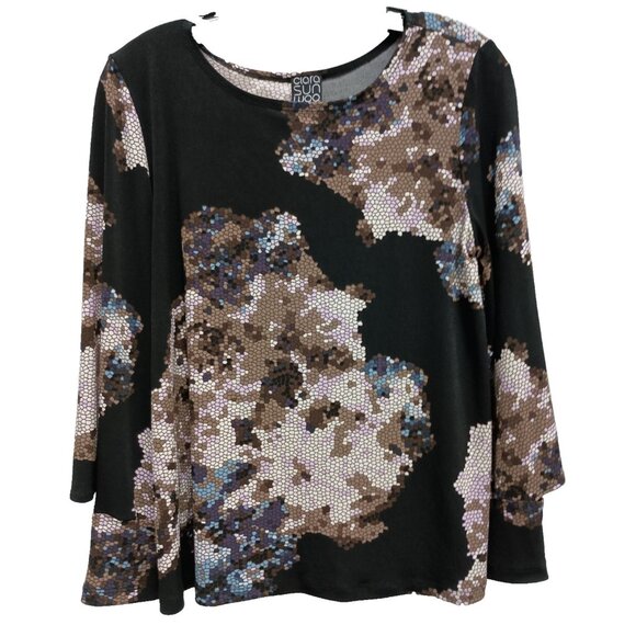 Clara Sun Woo Womens Wearable Art Top Size Small Black Brown Mosaic Long sleeve - Picture 1 of 7